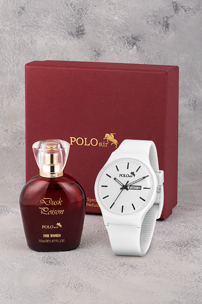 Polo Air Spor Gün Ay Takvimli Kadın Kol Saati Parfüm Bordo Hediyelik Kutsunda...