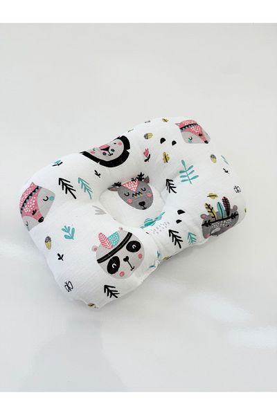 Jaju Baby Muslin Pink Fox Patterned Fabric Baby Pillow Flat Head Syndrome Preventive Pillow