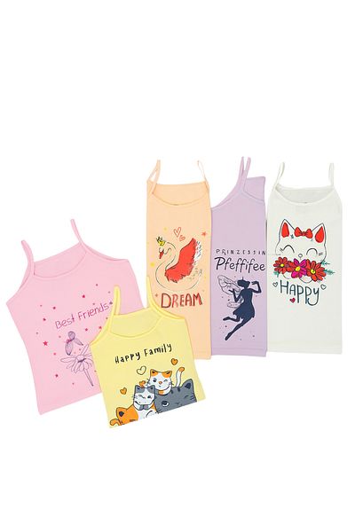 Katia&Bony Girl's 5-Piece Patterned Undershirt Multi-Colored