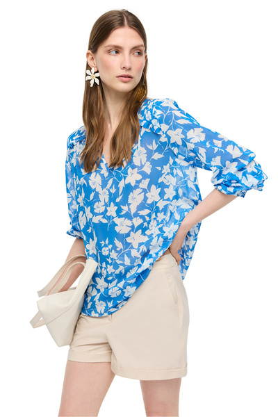 Perspective Bluză Catos Regular Fit guler rotund albastru alb