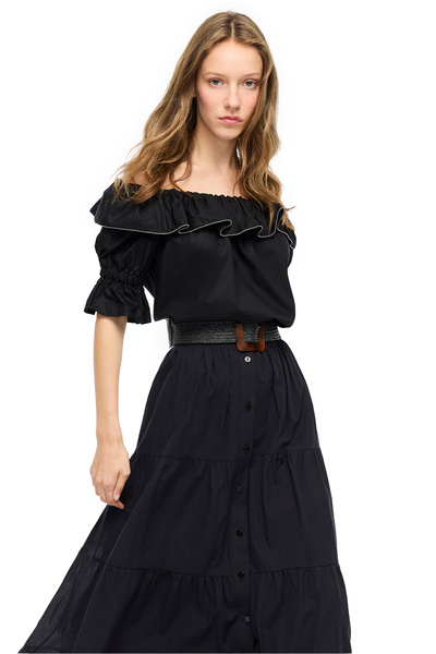 Perspective Black Albas Regular Fit Blouse