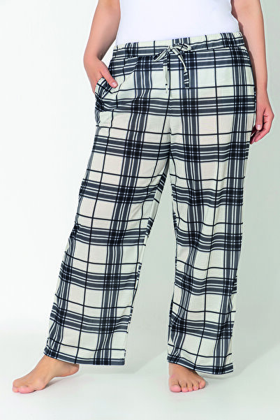 ModaLeaf Women's Plus Size White Color Plaid Pattern Loose Bottoming Home Wear