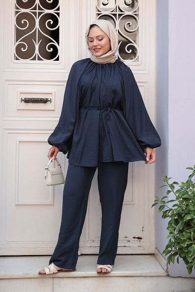 LOCCO Women's Balloon Sleeve Double Suit Navy Blue