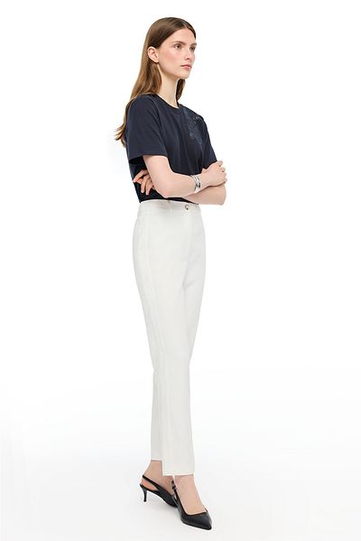Perspective Ecru Dellas Regular Fit High Waist Trousers