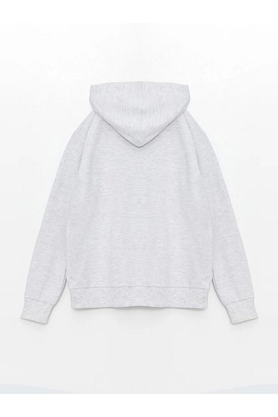 LC Waikiki Lcw Kids Gray Hooded Basic Long Sleeve Girl's Zippered Sweatshirt