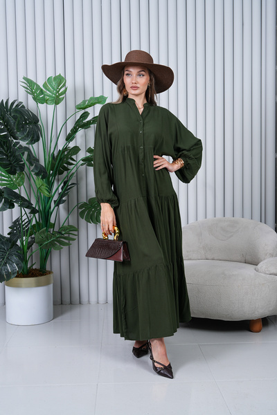 EL jadida Γυναικείο Μεγάλο Μέγεθος Χιτζάμπ Φόρεμα Χακί Βισκόζης