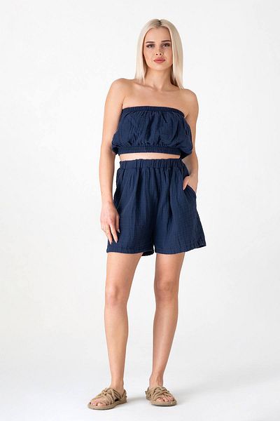 Fashion Showcase Made from Natural Fabric 100% Cotton Muslin Crop Navy Blue