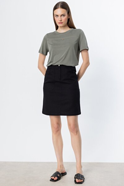 Ekol Mini Denim Skirt with Side Pockets