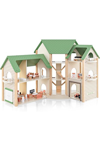 Factory Price مجموعة ألعاب بيت الدمية الخشبية المكونة من 3 طوابق مع أثاث مصغر...