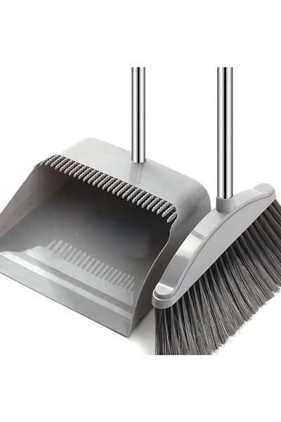 huitich Long-Handled Broom and Dustpan Set Grey