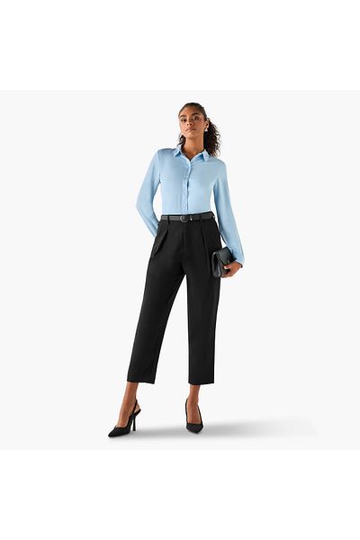 Iconic Regular Fit Belted Pegged Pants with Pockets