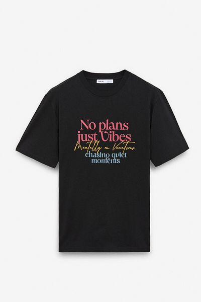 GRIMELANGE Fresh Men's 100% Cotton Oversize Fit Printed Short Sleeve Round Neck Black T-Shirt