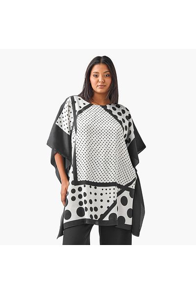Ulla Popken Plus Size Printed Kaftan Top with Round Neck