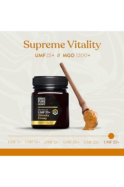 100% Pure New Zealand Honey Manuka UMF 25+ (MGO 1197+) Raw Manuka 8.8 Oz (250g Bottle) Non-GMO Ultra