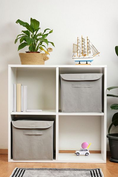 HomyJRs Gray Fabric Covered Storage Box Storage Organizer 30X30X30