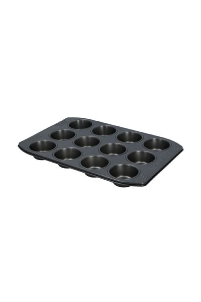 TEFAL Easy Grip Carbon Steel 12-Muffin Tray Black 26.5 x 39.5cm
