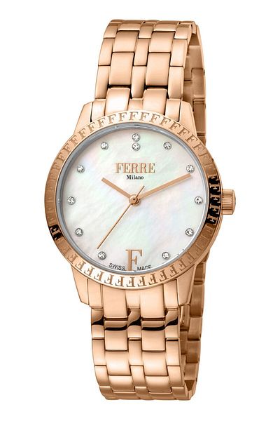 Ferre Milano Ρολόι Ferre Milano FM1L128M0251 Γυναικείο Ροζ Χρυσό με Λευκό Καντράν Mop Quartz Μηχανισμό