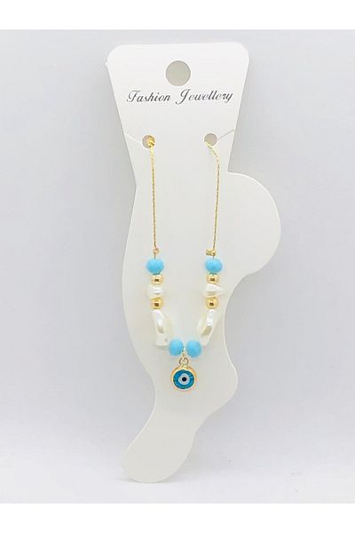 İnDerin Blue Stone Gold Beaded Anklet