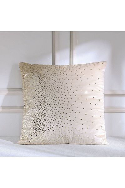 Danube Home Gleam Embroidered Cushion Cover-Beige/Gold-45x45 cm | Polyester