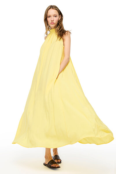 Perspective Sarı Decisive Rahat Kalıp Diz Altı Elbise