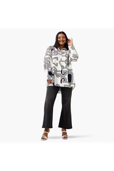 Ulla Popken Plus Size Ulla Popken Printed Shirt with Long Sleeves