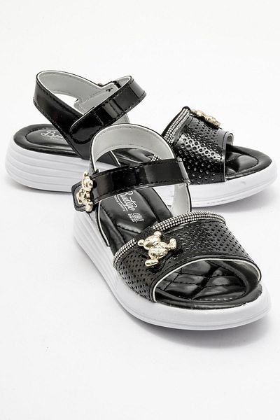 CCWAY AYAKKABI Children's Teddy Bear Stone Sandals Black
