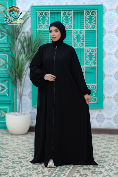 NON عباية سوداء مزودة بسحاب امامي كريب عالى الجودة