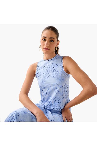 2Xtremz 2Xtremz Schiffli Embroidered Sleeveless Top