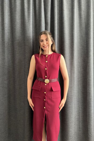 Sorridi Zr Front Button Split Sleeveless Dress