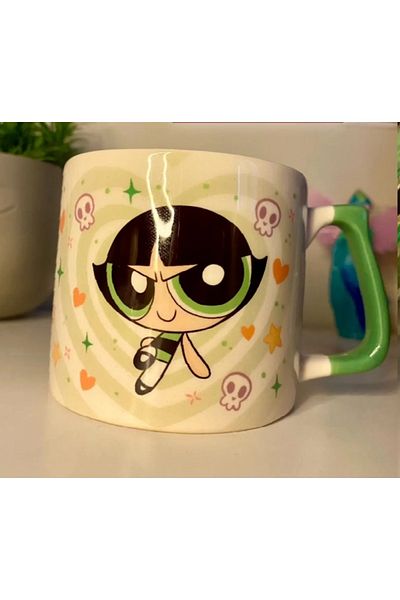 RHG Art Powerpuff Girls - Blossom - Buttercup - Bubbles Heart Detailed Mug Cup Coffee Cup