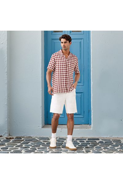 Lee Cooper Regular Fit Printed Shirt with Camp Collar and Short Sleeves