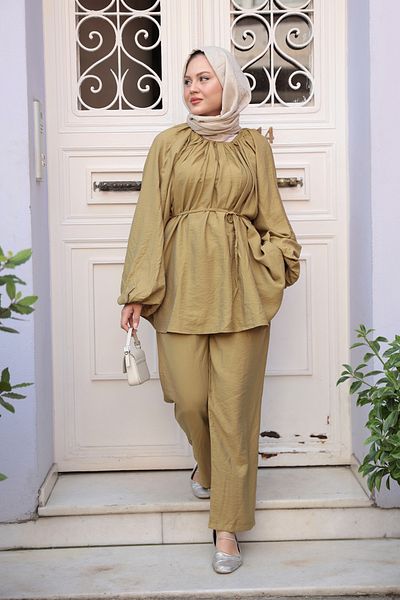 LOCCO Women's Balloon Sleeve Double Suit Oil Green