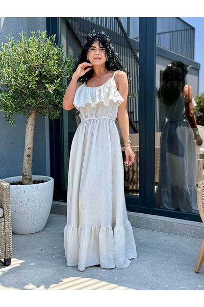 RAMONA BADESCU EXCLUSIVE Long Pink Muslin Dress with Ruffles – Thin Straps