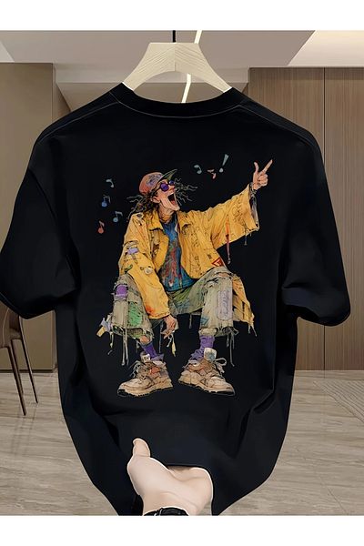 New Shine Boho Hippie Graphic Print Oversize Casual κοντομάνικο μπλουζάκι