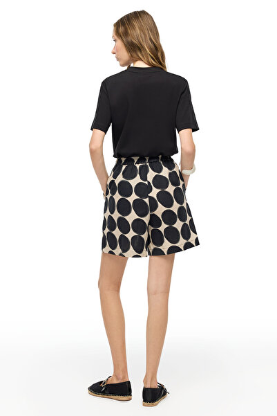 Perspective Bej Siyah İlas Rahat Kalıp Yüksek Bel Kısa Boy Şort