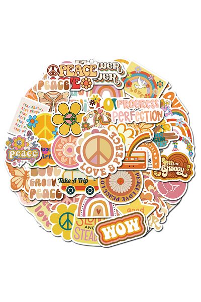 Choice 50PCS 50PCS Groovy Boho Hippie Stickers Retro English Alphabet Account Material Phone Case Laptop Lu