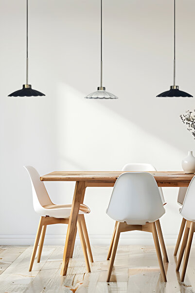 Bamyum Üçlü Sornel Siyah-Beyaz-Siyah Avize İnce Eskitme Başlık Sarkıt Yemek Masası Üstü Iç Mekan Cafe Otel