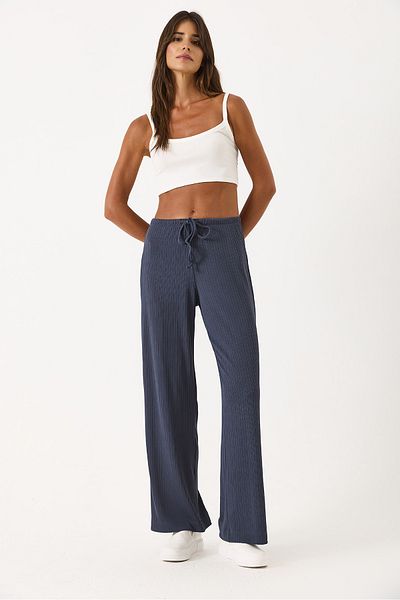 VENA Women's Wide Leg Draped Trousers with Elastic Waist - Anthracite