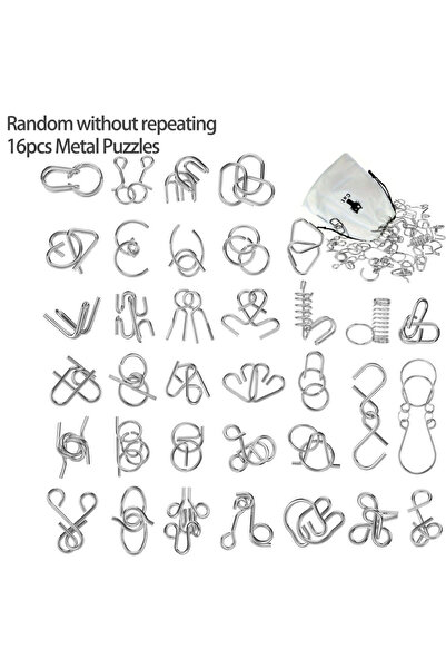 choice2 Random 16pcs Metal Wire Puzzle Set,Brain Teaser IQ Test Disentangleme...