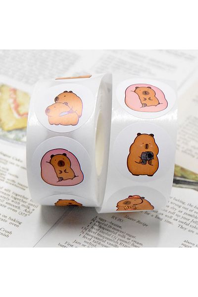 Choice 500 Sheets/Roll Cute Cartoon Kapibara Capybara Coiled Stickers - Waterproof PET Decals for Studen...