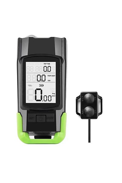 BUCKLOS GREEN 3 in 1 Bike Lights Multifunctional Bicycle Computer 120DB Bicycle Horn Cycling Bells MTB Road