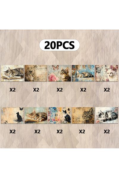 Choice Multi-Colored 20pcs, cat themed scrapbook paper, DIY crafts, handmade paper, handbooks, journals, no