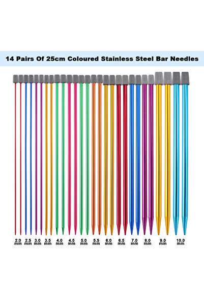 Choice 14pcs Needles 14PCS Stainless steel Knitting Needles Set Pointed Knitt...