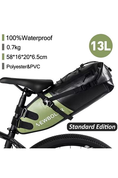 Choice PAC040-GRE NEWBOLER Bicycle Bag Waterproof 13L Large Capacity Bicycle Saddle Bag Bicycle Foldable Ta
