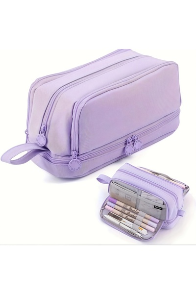 Choice حافظة أقلام رصاص لافندر كبيرة السعة، صندوق قرطاسية بسيط بلون واحد مزدو...