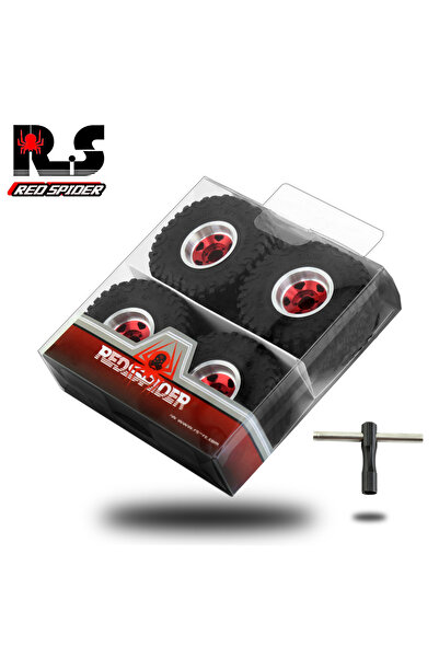 Choice مجموعة إطارات RS RC Mud Terrain حمراء مقاس 1.0 وجنوط عجلات Beadlock لس...