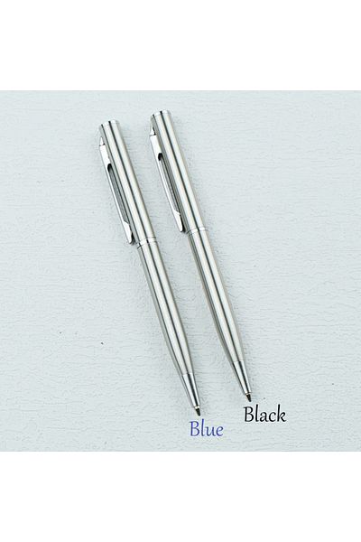 Choice Silvery 2pcs/Set Mini Metal Twist-Action Ballpoint Pens Dual Blue & Black Refills Portable Writing T