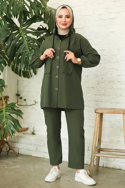 TOFİSA Tunic Trousers Two Piece Set Khaki - 27290