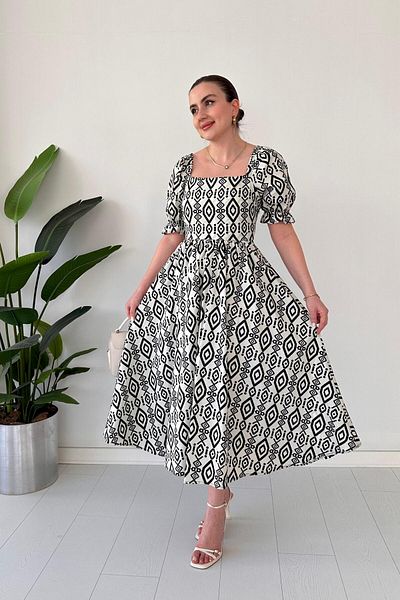 MaziButik Rochie etnică din poplin Ecru