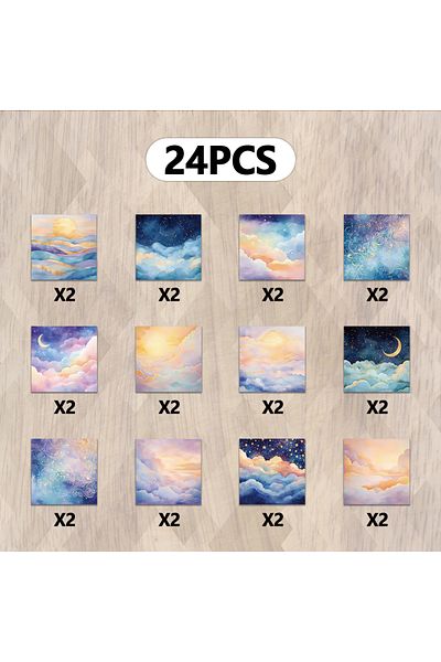 Choice Multi-Colored 24pcs, Dreamy Starry Night Scrapbook Paper, A5 Size, DIY Journal, Material Paper, Patc
